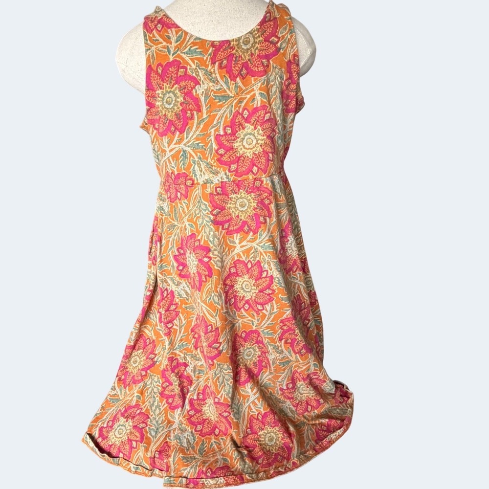 Chaps Orange Pink Floral Sleeveless Fit Flare Midi Dress XL Boho Cottagecore - Picture 3 of 8